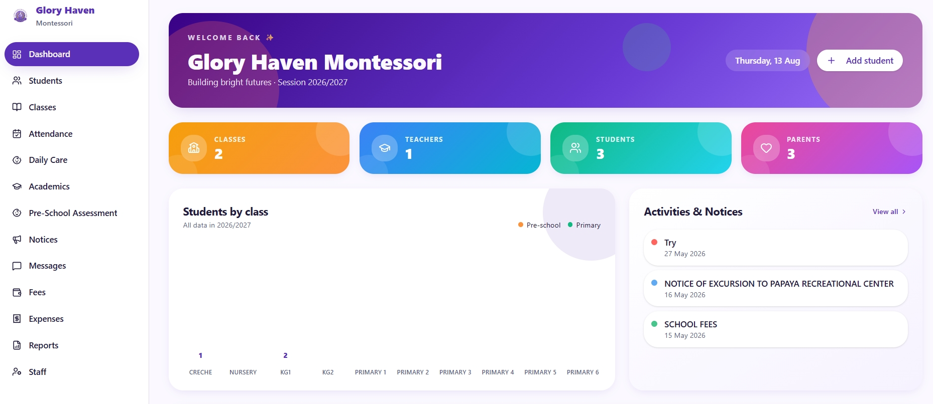 Glory Haven Montessori school portal